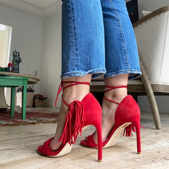 Stuart Weitzman Pompom Suede Sandals Size 5.5 - Picture 12 of 13